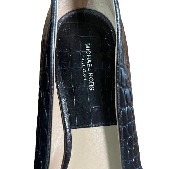 Michael Kors Joey Embossed Black Leather Bow Flat Size 38 - Picture 5 of 8